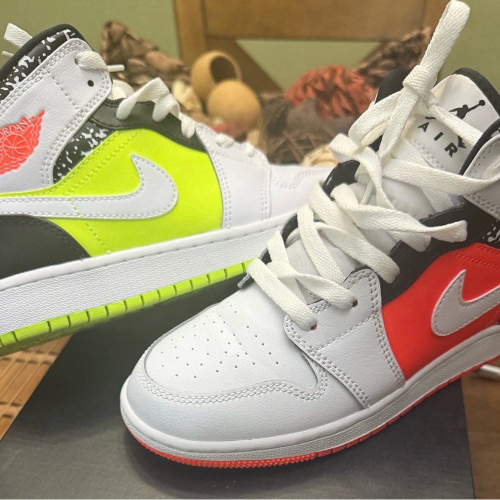 Nike Air Sneakers with Neon Yellow and Red Accents